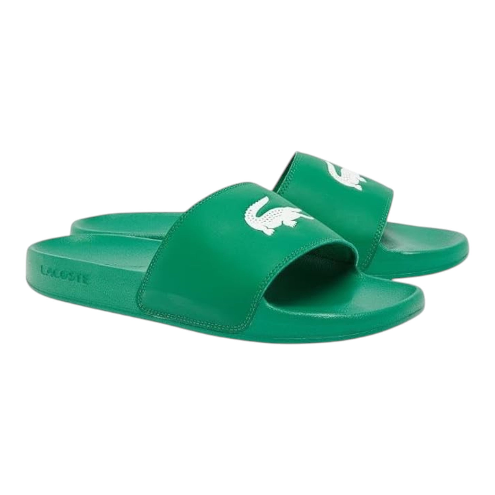 Unique Clothes Lacoste green slide sandals featuring the iconic white crocodile logo on the strap
