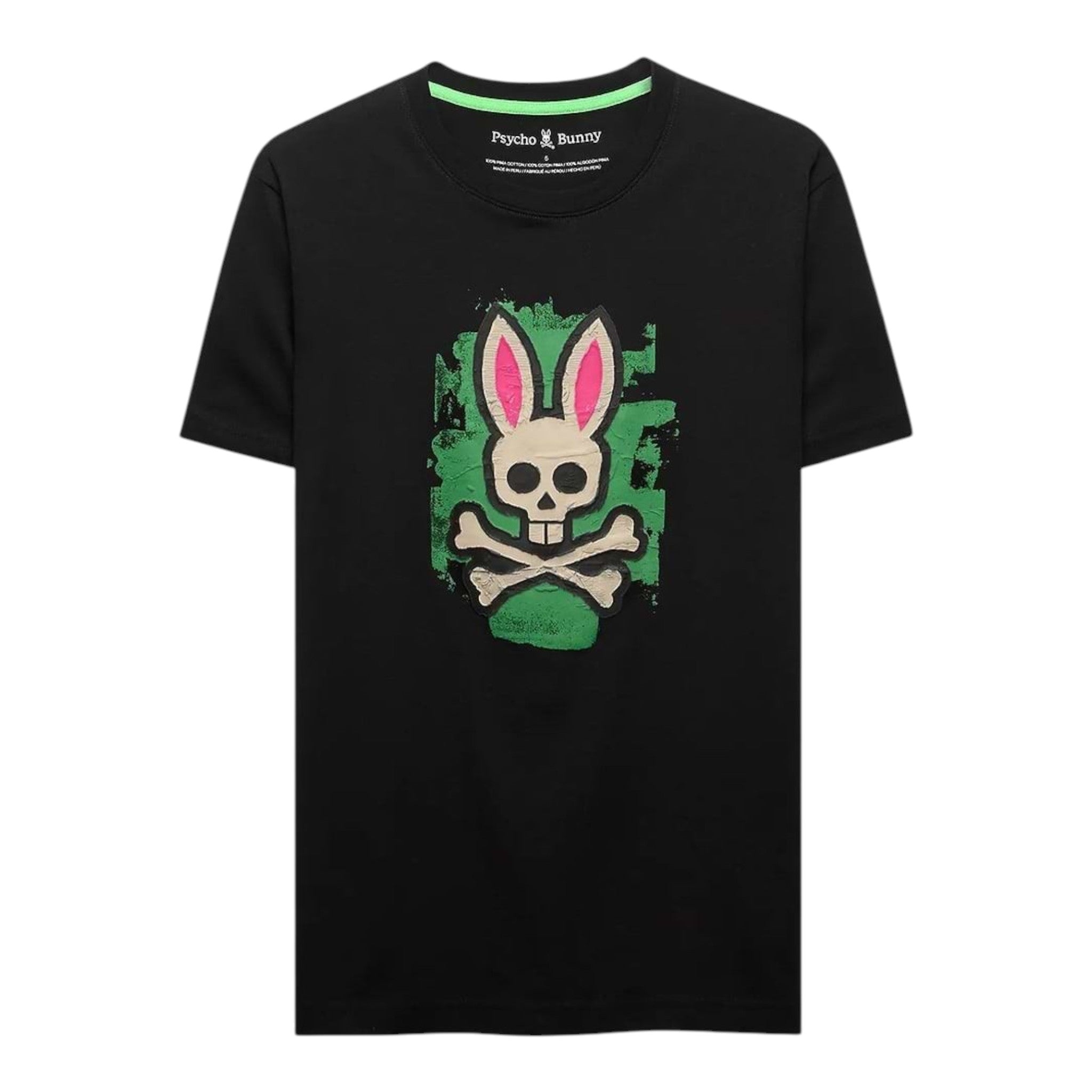 Unique Clothes Psycho Bunny black cotton t-shirt with a graphic skull and bunny ears logo on the chest.