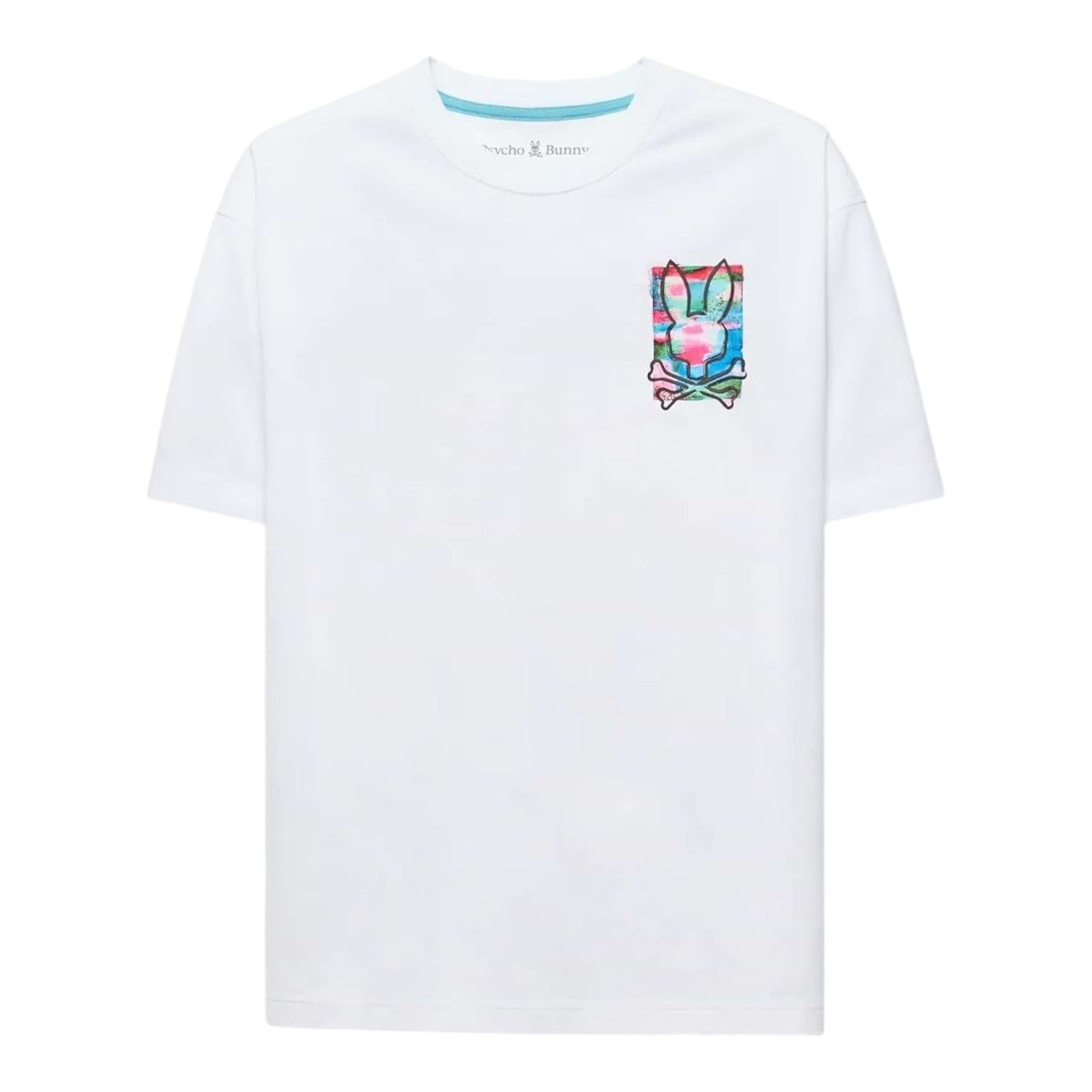 Unique Clothes Psycho Bunny white t-shirt featuring a colourful graphic logo on the chest
