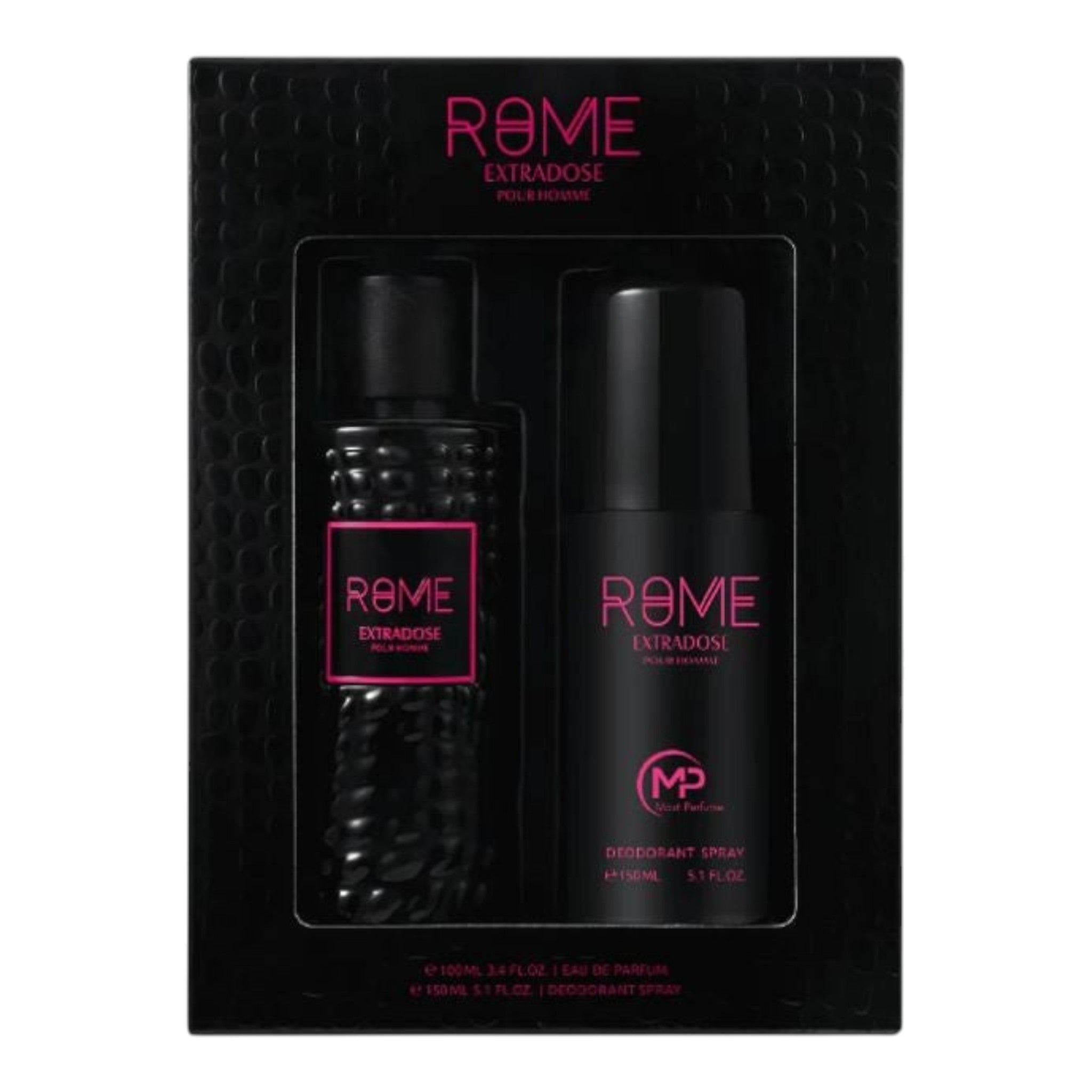 Unique Clothes Rome Extradose men's fragrance gift set featuring an eau de parfum bottle and a deodorant spray.